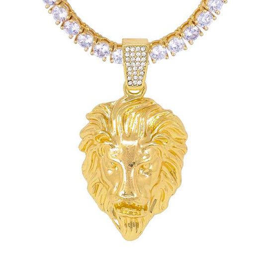 Iced Medium Lion Pendant with 3.5mm Tennis Chain 24" - HS-81084