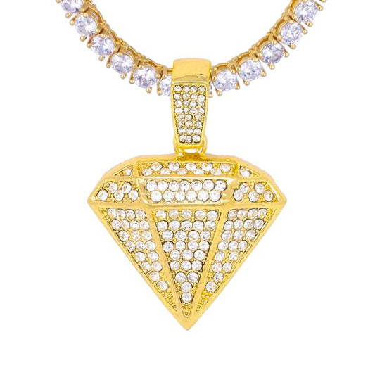 Iced Medium Lion Pendant with 3.5mm Tennis Chain 24" - HS-81088