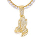 Iced Medium Praying Hands Pendant with 3.5mm Tennis Chain 24" - HS-81054