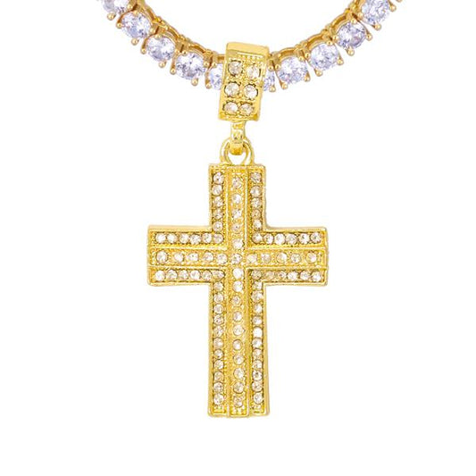 Iced Medium cross  Pendant with 3.5mm Tennis Chain 24" - HS-81018