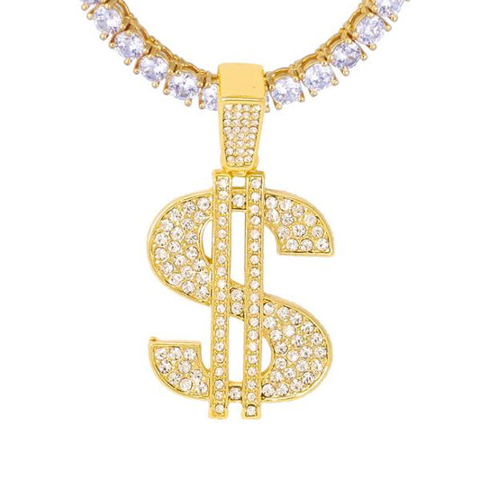 Iced Medium Dollar Pendant with 3.5mm Tennis Chain 24" - HS-81087