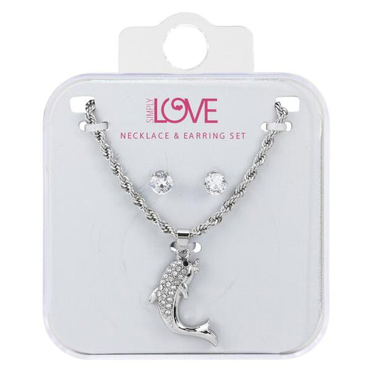 Ladies Dolphin Necklace with Earrings Set - DDS-LMP-SEA-006