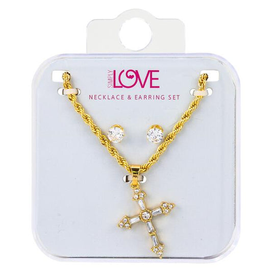 Ladies Cross Necklace with Earrings Set - DDS-QND-4