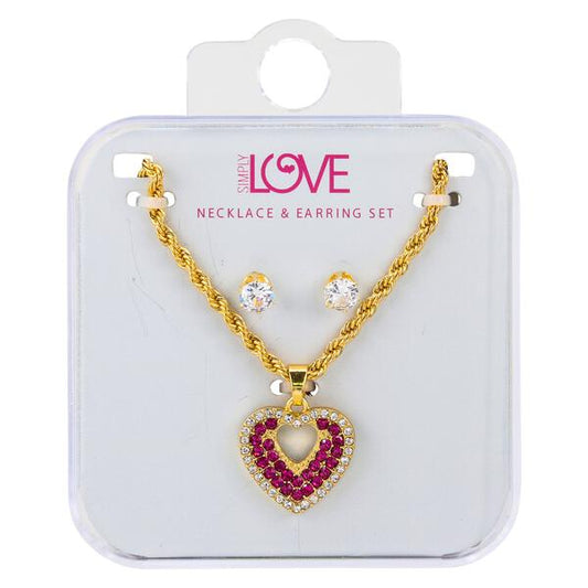 Ladies Heart Necklace with Earrings Set - DDS-QND-16