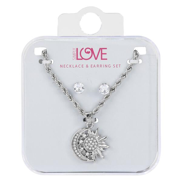 Ladies Sun and Moon Necklace with Earrings Set - DDS-QND-9