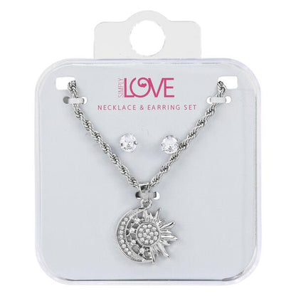 Ladies Sun and Moon Necklace with Earrings Set - DDS-QND-9