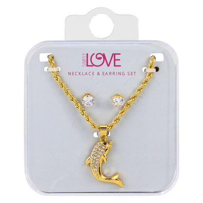 Ladies Dolphin Necklace with Earrings Set - DDS-LMP-SEA-006