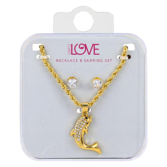 Ladies Dolphin Necklace with Earrings Set - DDS-LMP-SEA-006