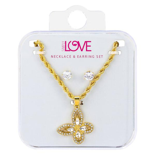 Ladies Butterfly Necklace with Earrings Set - DDS-LMP-BFLY-001