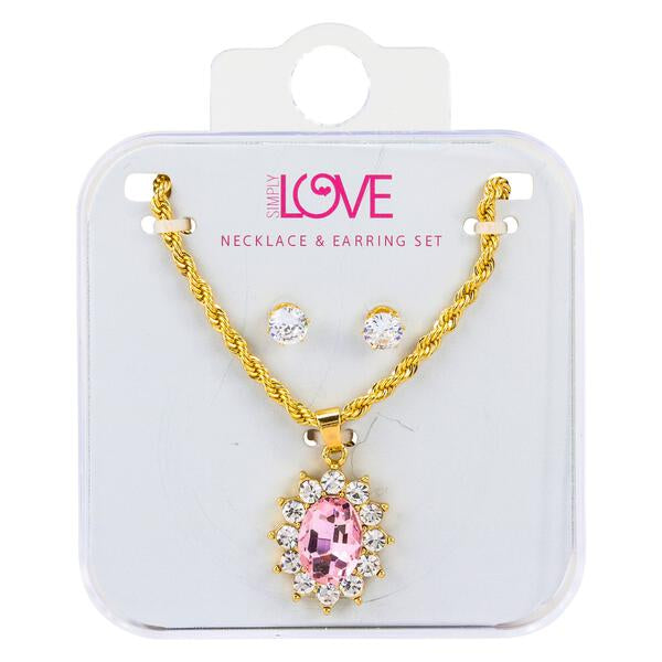 Ladies Pink Sun Necklace with Earrings Set - DDS-LMP-SUN-003