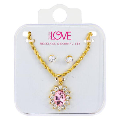 Ladies Pink Sun Necklace with Earrings Set - DDS-LMP-SUN-003