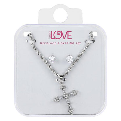 Ladies Cross Necklace with Earrings Set - DDS-QND-4