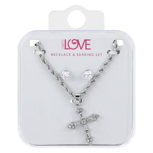 Ladies Cross Necklace with Earrings Set - DDS-QND-4