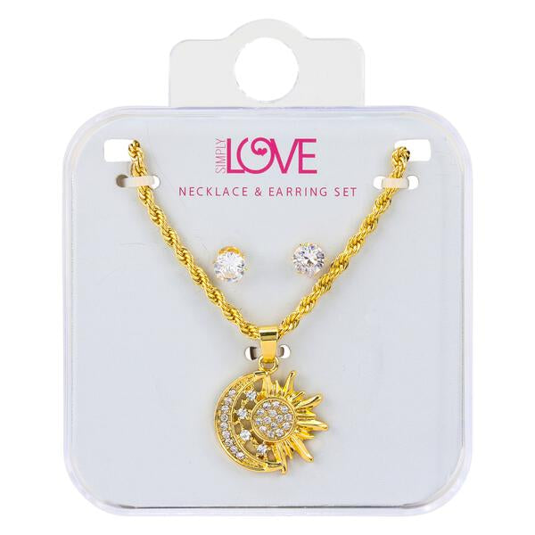 Ladies Sun and Moon Necklace with Earrings Set - DDS-QND-9