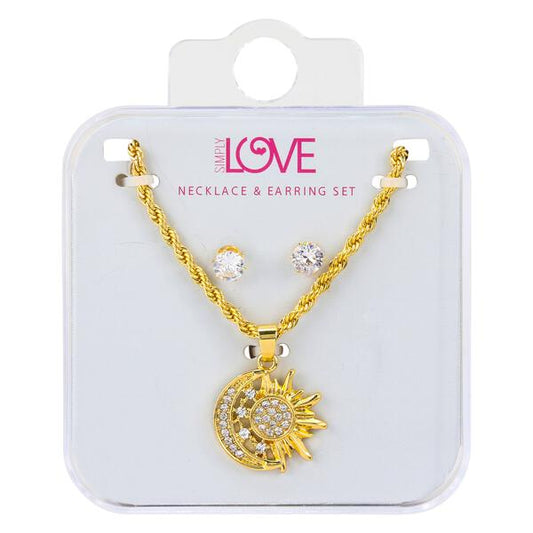 Ladies Sun and Moon Necklace with Earrings Set - DDS-QND-9