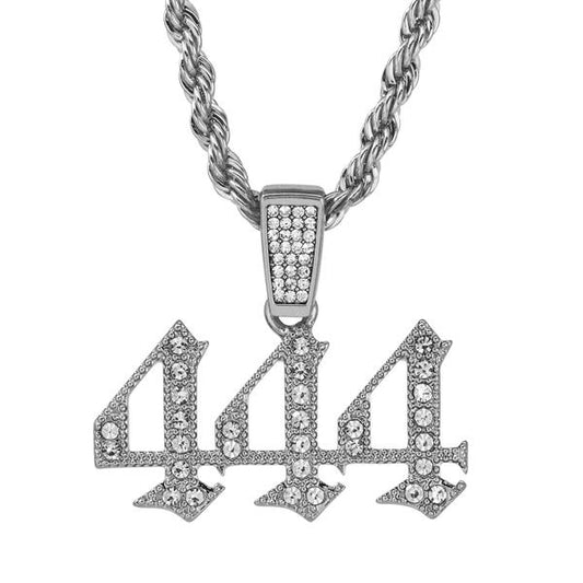 Iced Medium 444 Pendant with 4mm Rope Chain 24" - RC-1007