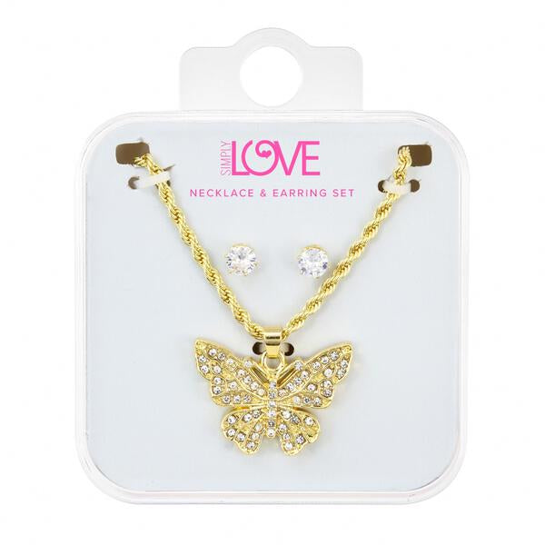 Ladies Butterfly Necklace with Earrings Set - DD-1936G