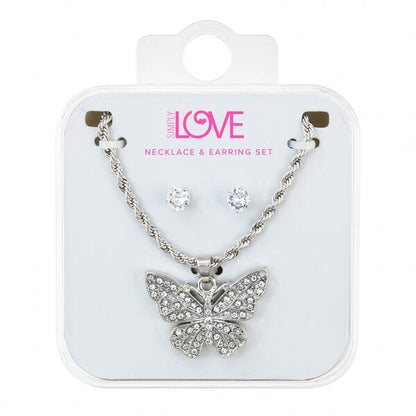 Ladies Butterfly Necklace with Earrings Set - DD-1936G