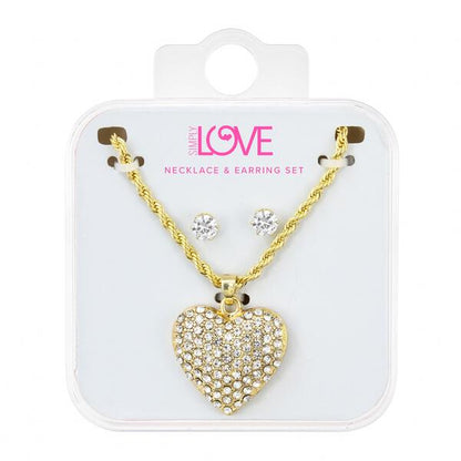 Ladies Heart Necklace with Earrings Set - DD-1937G