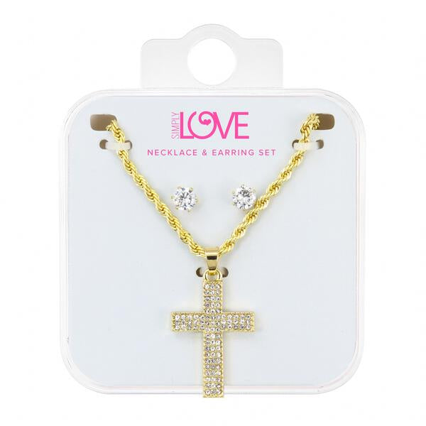 Ladies Cross Necklace with Earrings Set - DD-HC-355G
