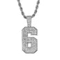 Iced Medium 6 Pendant with 4mm Rope Chain 24" - HC-1397