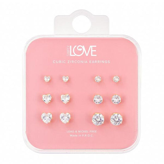 Ladies Heart and Round Stud Earring 6-Pack - CET-215