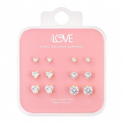 Ladies Heart and Round Stud Earring 6-Pack - CET-215