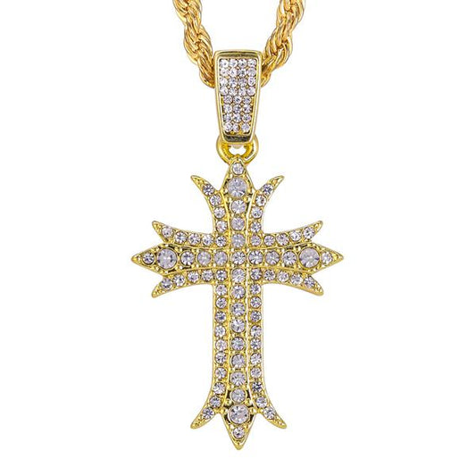 Iced Medium Cross Pendant with 4mm Rope Chain 24" - HC-1391
