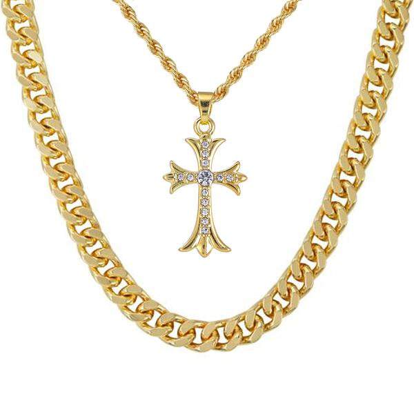 Cross-Necklace-&-9mm-Solid-Cuban-Chain-Set-
