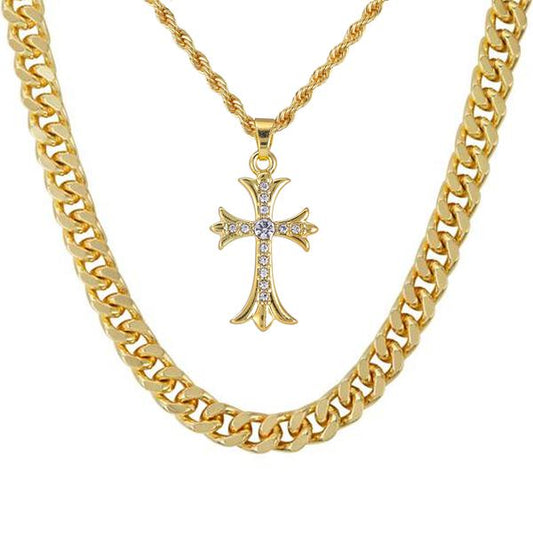 Cross-Necklace-&-9mm-Solid-Cuban-Chain-Set-