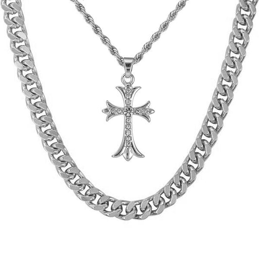 Cross-Necklace-&-9mm-Solid-Cuban-Chain-Set-