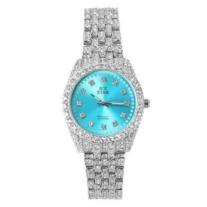 Ladies Iced-Out 32mm Metal Band Watch - 9531-MB