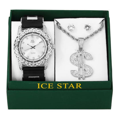 Watch and Money Necklace with Earrings Gift Set - W1K2-123