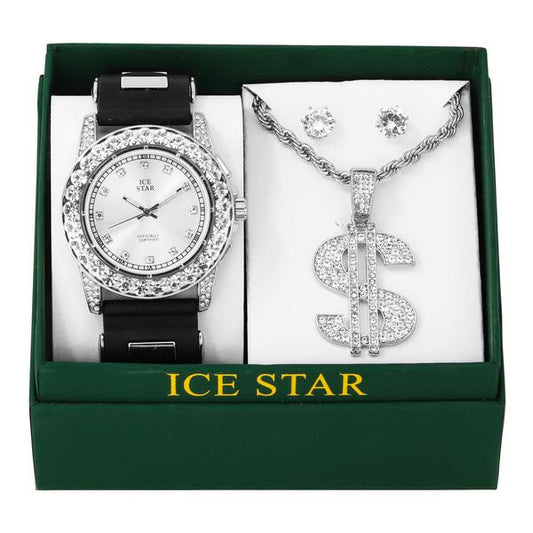 Watch and Money Necklace with Earrings Gift Set - W1K2-123