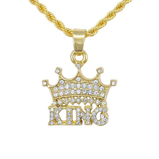 Iced Mini King Pendant with 3mm Rope Chain - CRDHC2-337