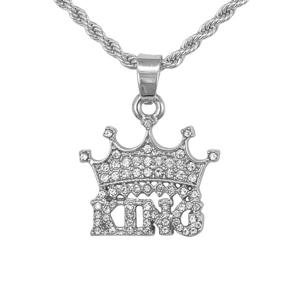 Iced Mini King Pendant with 3mm Rope Chain - CRDHC2-337