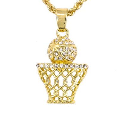 Iced Mini Basketball Pendant with 3mm Rope Chain - CRDHC2-264