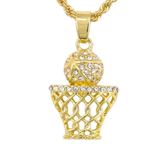 Iced Mini Basketball Pendant with 3mm Rope Chain - CRDHC2-264