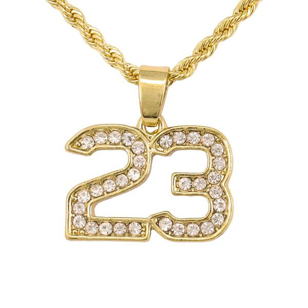 Iced Mini 23 Pendant with 3mm Rope Chain - CRDHC2-216