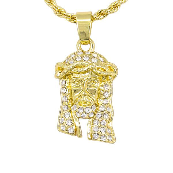 Iced Mini Jesus Pendant with 3mm Rope Chain - CRDHC2-210