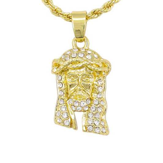 Iced Mini Jesus Pendant with 3mm Rope Chain - CRDHC2-210