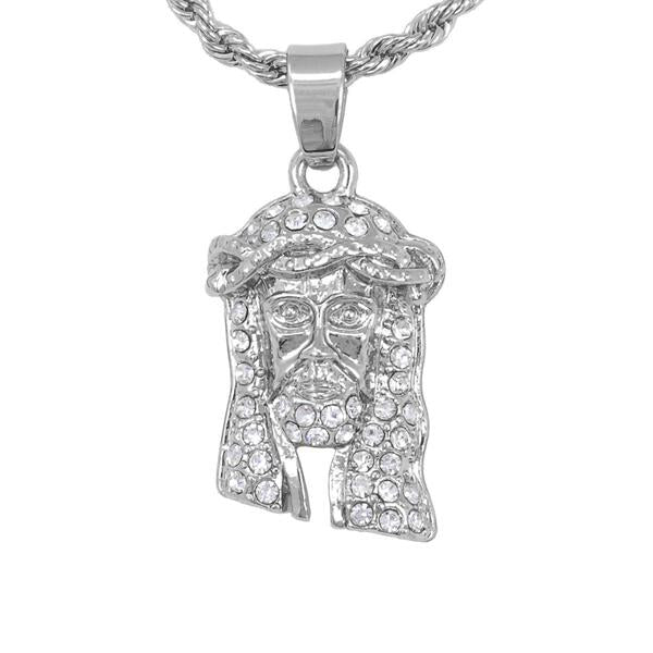 Iced Mini Jesus Pendant with 3mm Rope Chain - CRDHC2-210