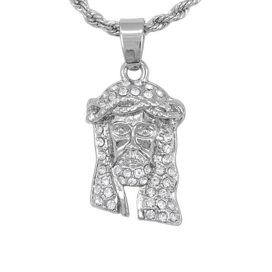 Iced Mini Jesus Pendant with 3mm Rope Chain - CRDHC2-210