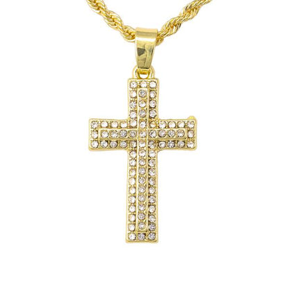 Iced Mini Cross Pendant with 3mm Rope Chain - CRDHC2-203