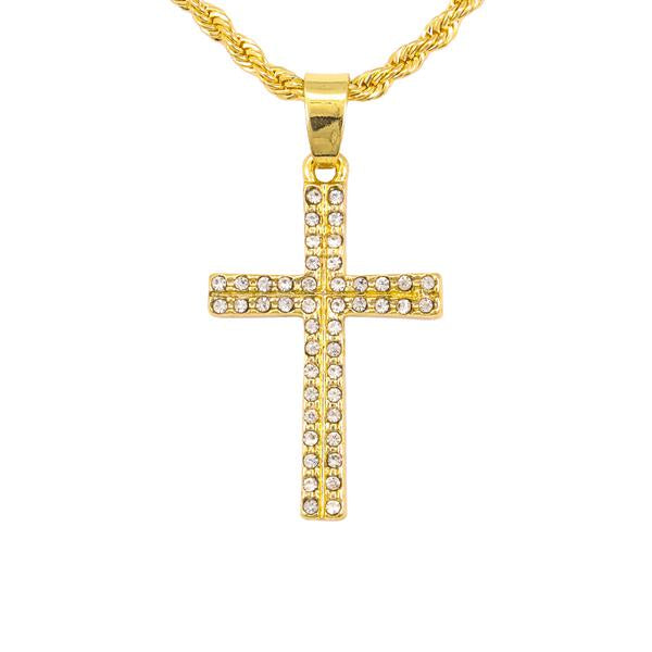 Iced Mini Cross Pendant with 3mm Rope Chain - CRDHC2-202