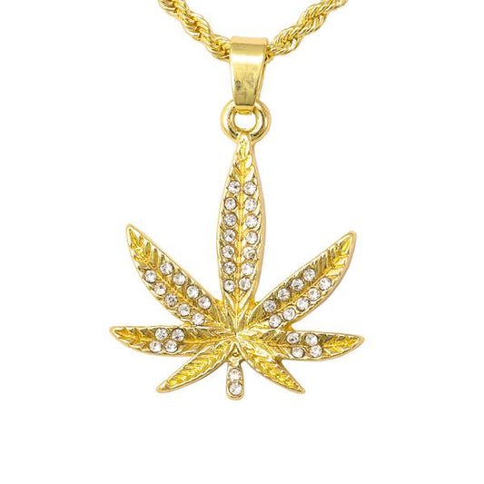 Iced Mini Leaf Pendant with 3mm Rope Chain - CRDHC2-323