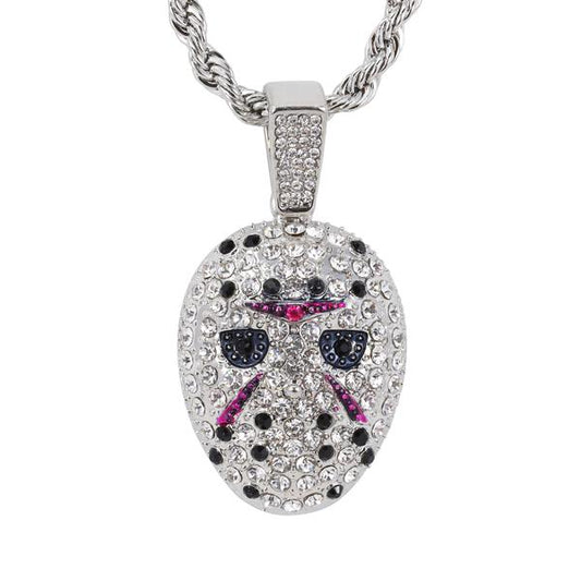 Iced Medium Mask Pendant with 4mm Rope Chain - CRDHC1-1776G
