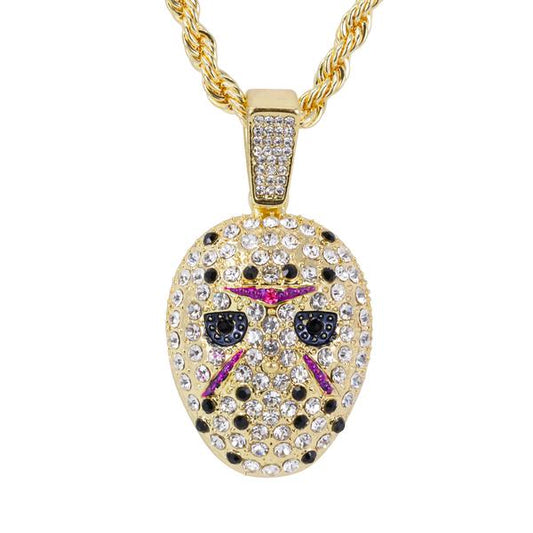 Iced Medium Mask Pendant with 4mm Rope Chain - CRDHC1-1776G