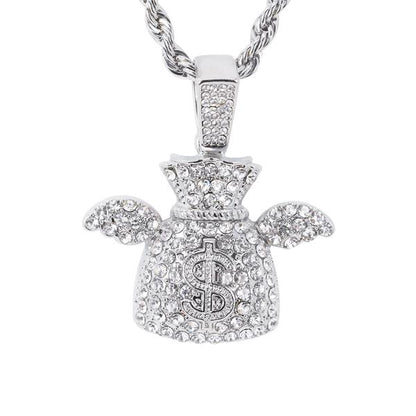 Iced Medium Money Pendant with 4mm Rope Chain - CRDHC1-1747G