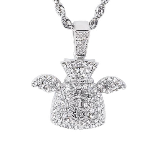 Iced Medium Money Pendant with 4mm Rope Chain - CRDHC1-1747G